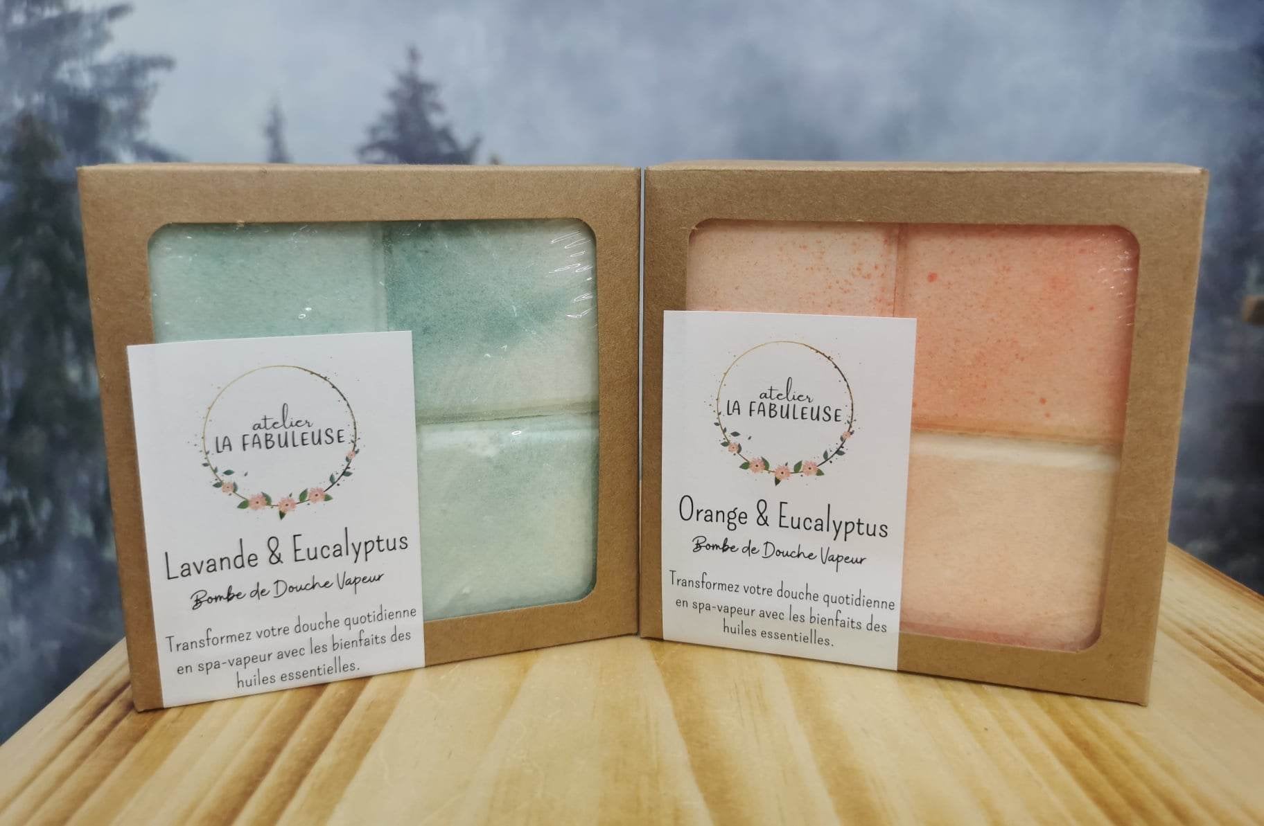 Bombes de douche vapeur - Eucalyptus/menthe ou Orange/Eucalyptus