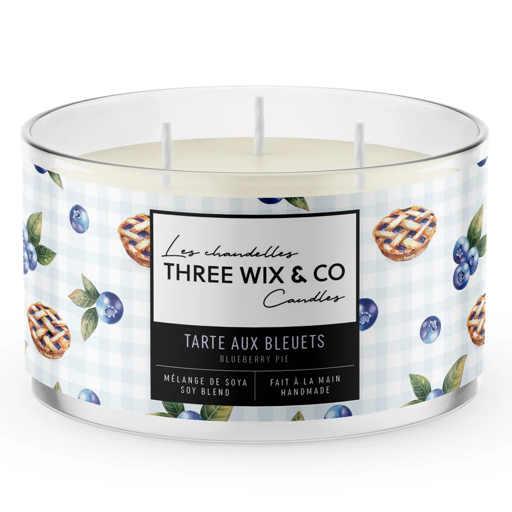 Bougie de soja 3 mèches - Tarte aux Bleuets - Three Wix & Co