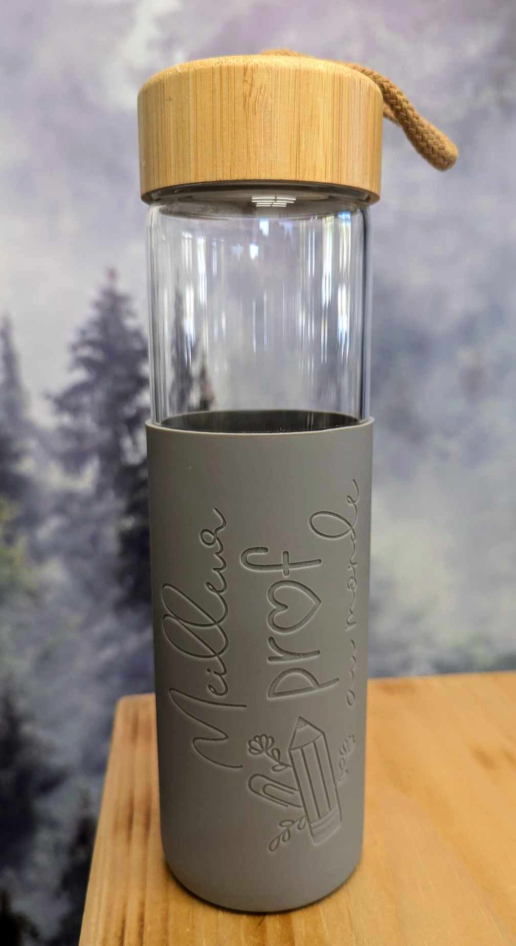 Cadeau pour prof - Bouteille en verre 20 0z. - Gris