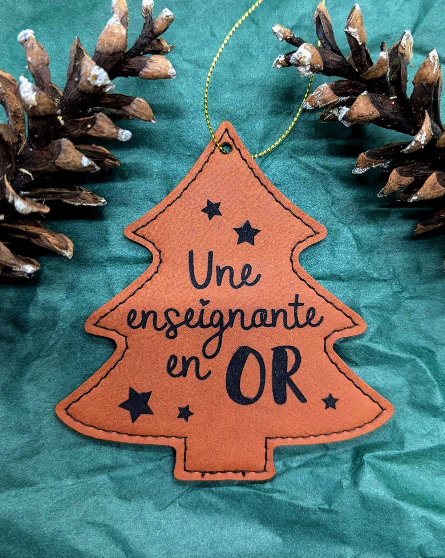 Ornement sapin de Noël - Cadeau pour enseignante - Brun