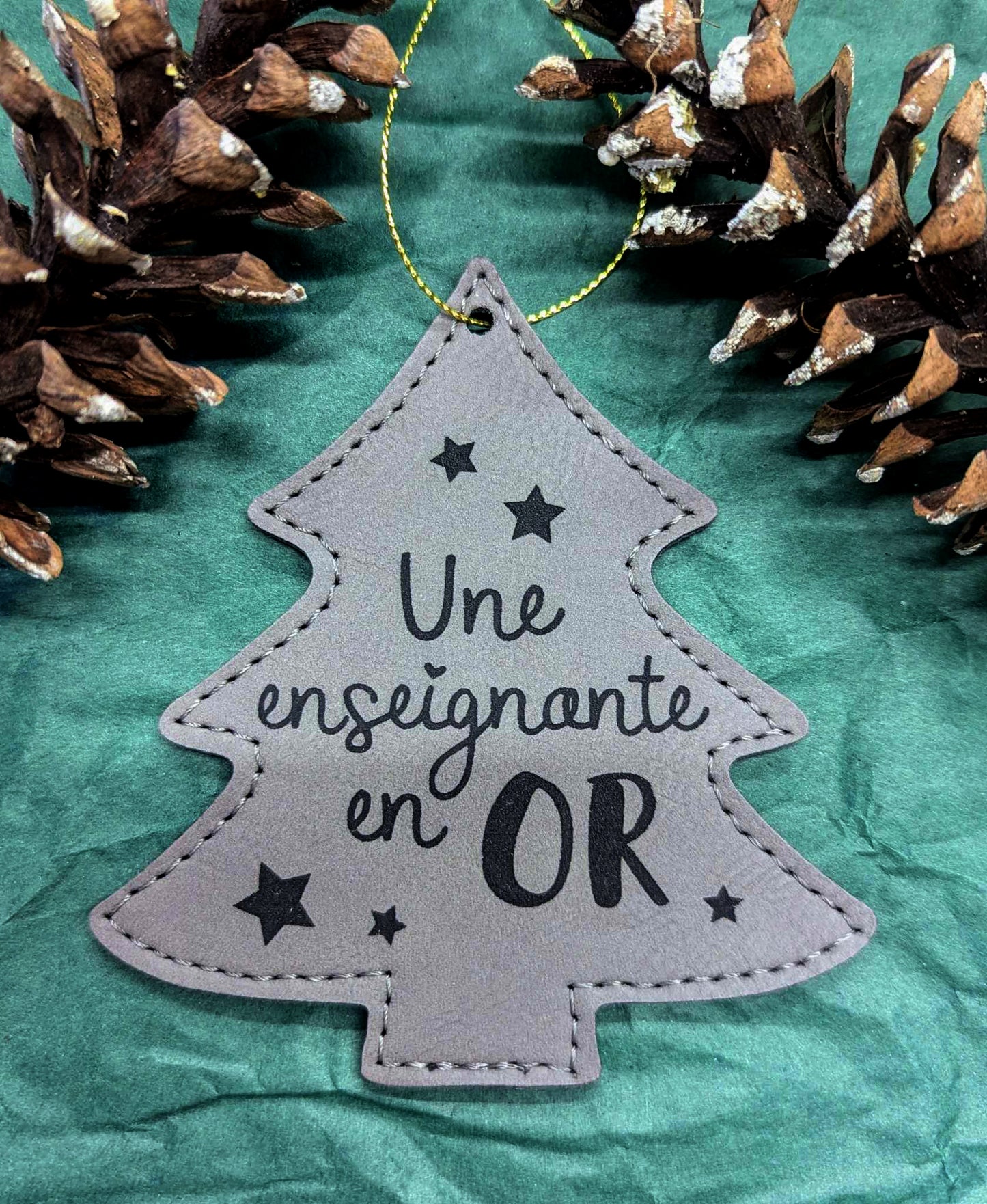 Ornement sapin de Noël - Cadeau pour enseignante - Gris