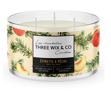 Chandelle de soya - Épinette & Pêche - Three Wix & Co