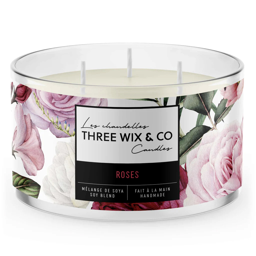 Bougie de soja 3 mèches - Roses - Three Wix & Co