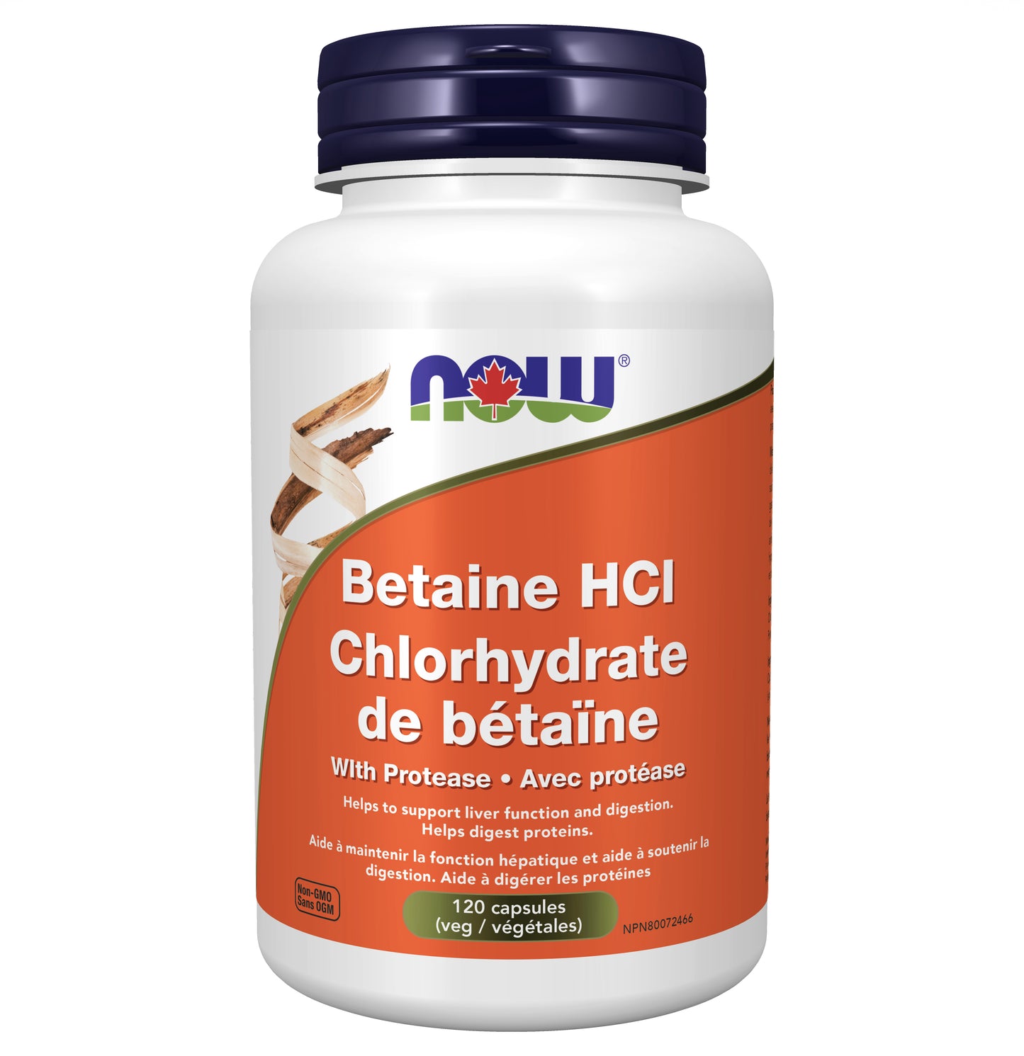 Betaine HCL - 648mg - Chlorhydrate de Bétaïne avec protéase - Now Foods - 120 capsules