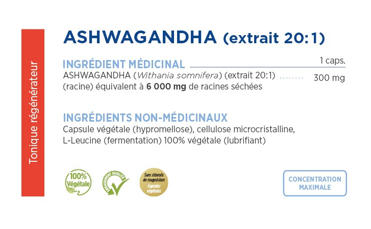 Ashwagandha  (extrait de racine 20:1) - 6000mg - Gammaforce - 60 capsules