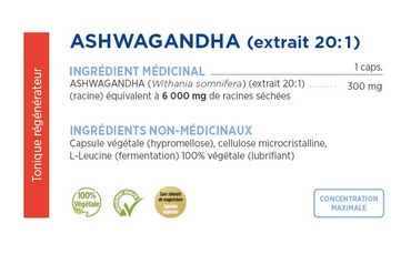 Ashwagandha  (extrait de racine 20:1) - 6000mg - Gamma Force - 60 capsules