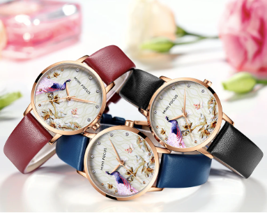 Montre femme Mini Focus - Paon - Cuir bourgogne