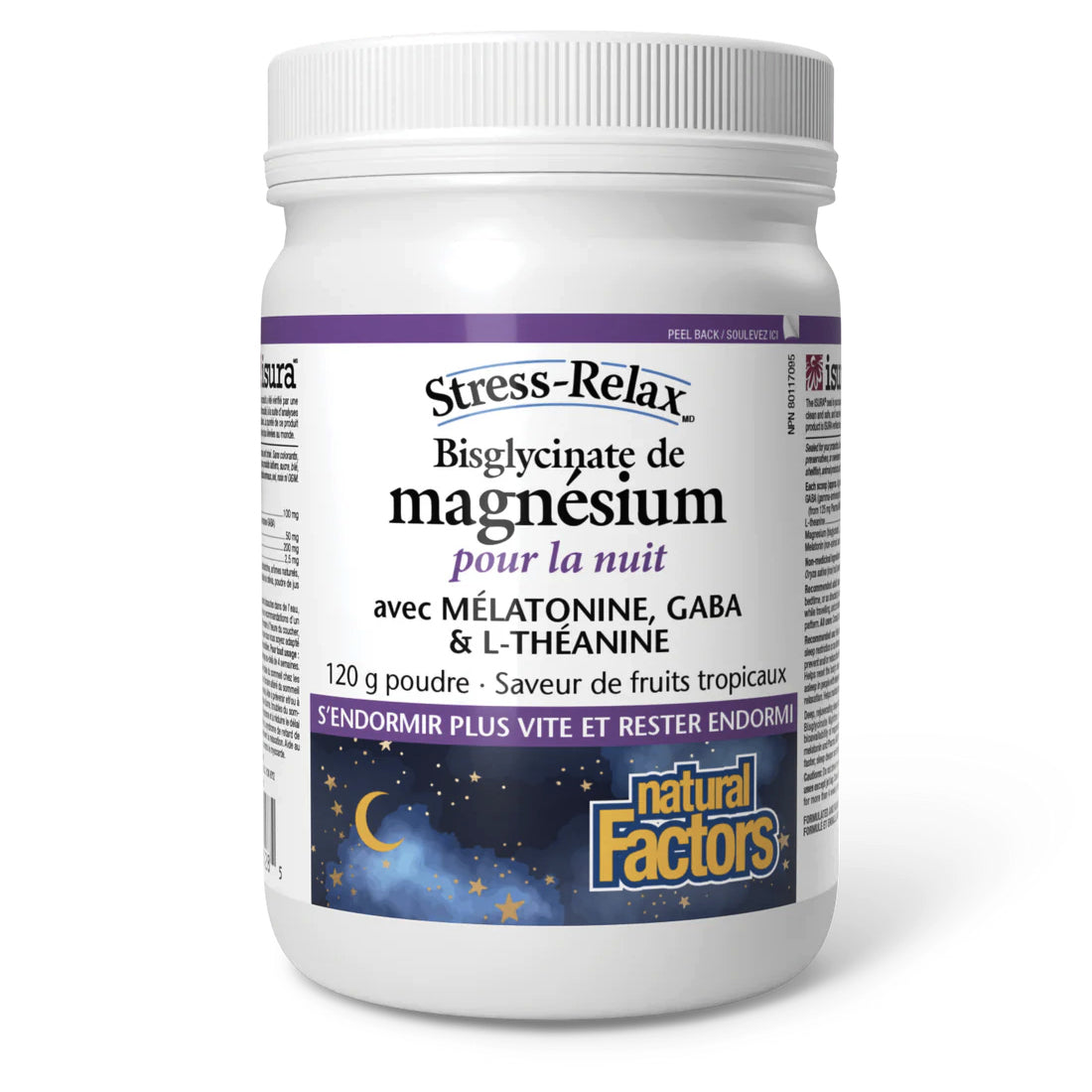 Bisglycinate de magnésium pour la nuit - Favorise la relaxation et améliore la qualité du sommeil - Stress Relax - Natural Factors - 120g (poudre)