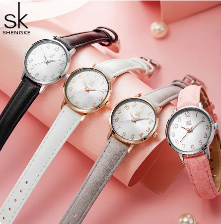 Montre femme Shengke cuir gris