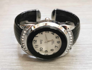 Montre bangle femme cuirette noire