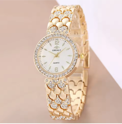 Montre mode chique pour femmes or bling