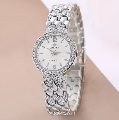 Montre chique mode pour femmes argent bling