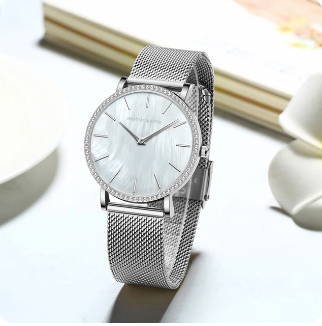 Montre mode pour femmes avec bracelet mesh argent