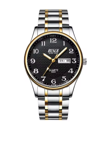 Montre Bosch pour hommes - Deux tons argent et or - Fond Noir