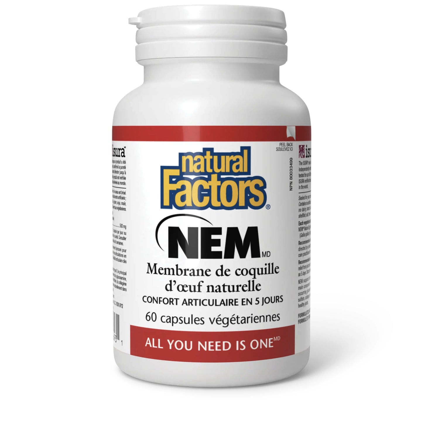 NEM - Membrane de coquille d'oeuf - 500mg - Confort articulaire - Natural Factors - 60 capsules