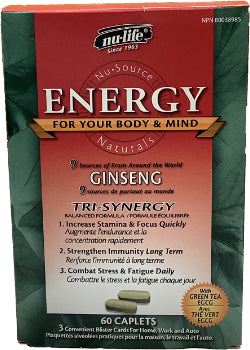 Energy - Tri-Synergy - Ginseng - Nu-Life - 60 comprimés