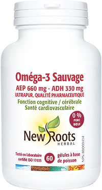 Oméga-3 Sauvage 180 mg d’AEP · 120 mg d’ADH - New Roots - 60 gélules