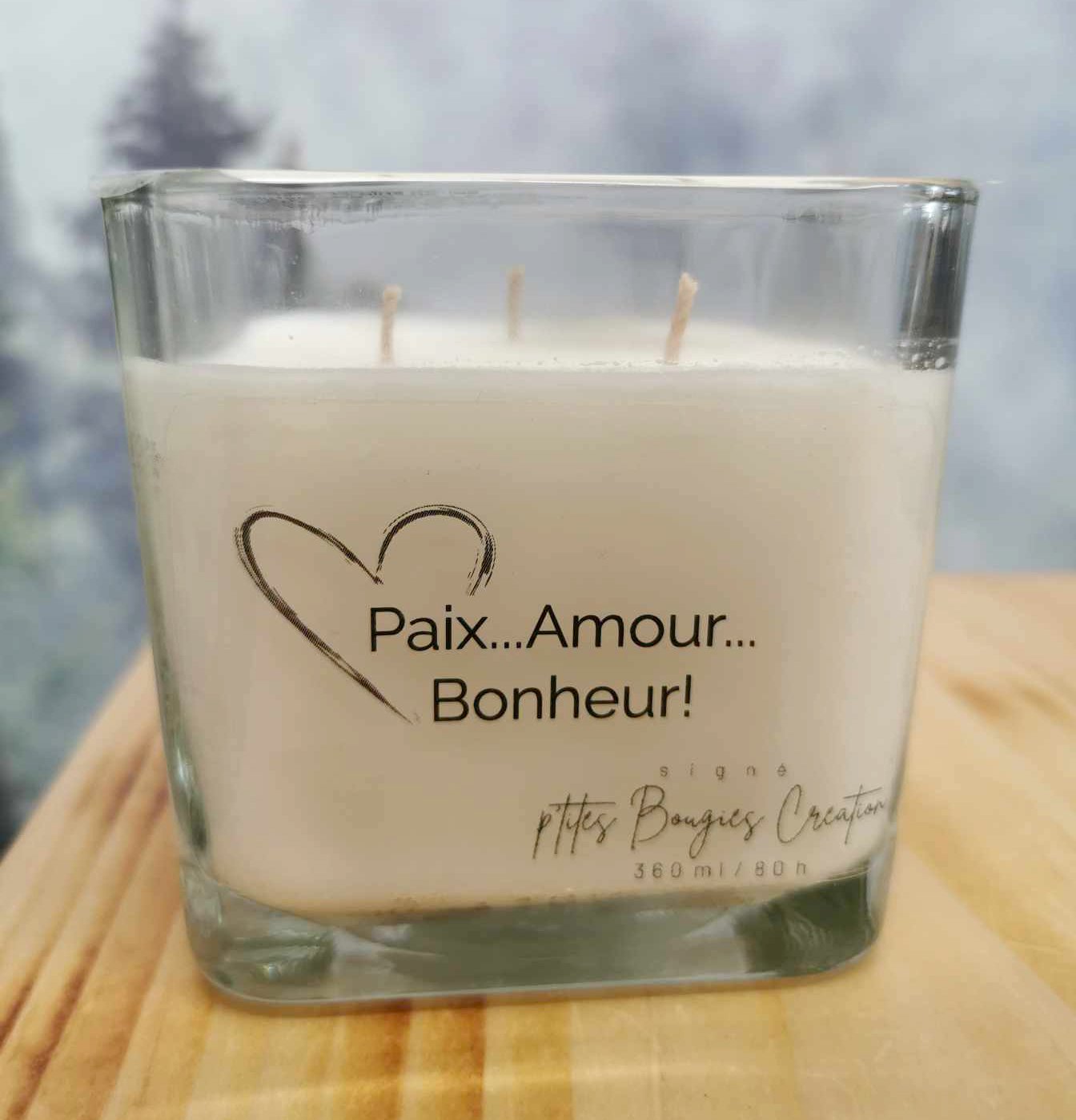 Bougie de soya 3 mèches - Paix...Amour...Bonheur! - P'tites Bougies Création