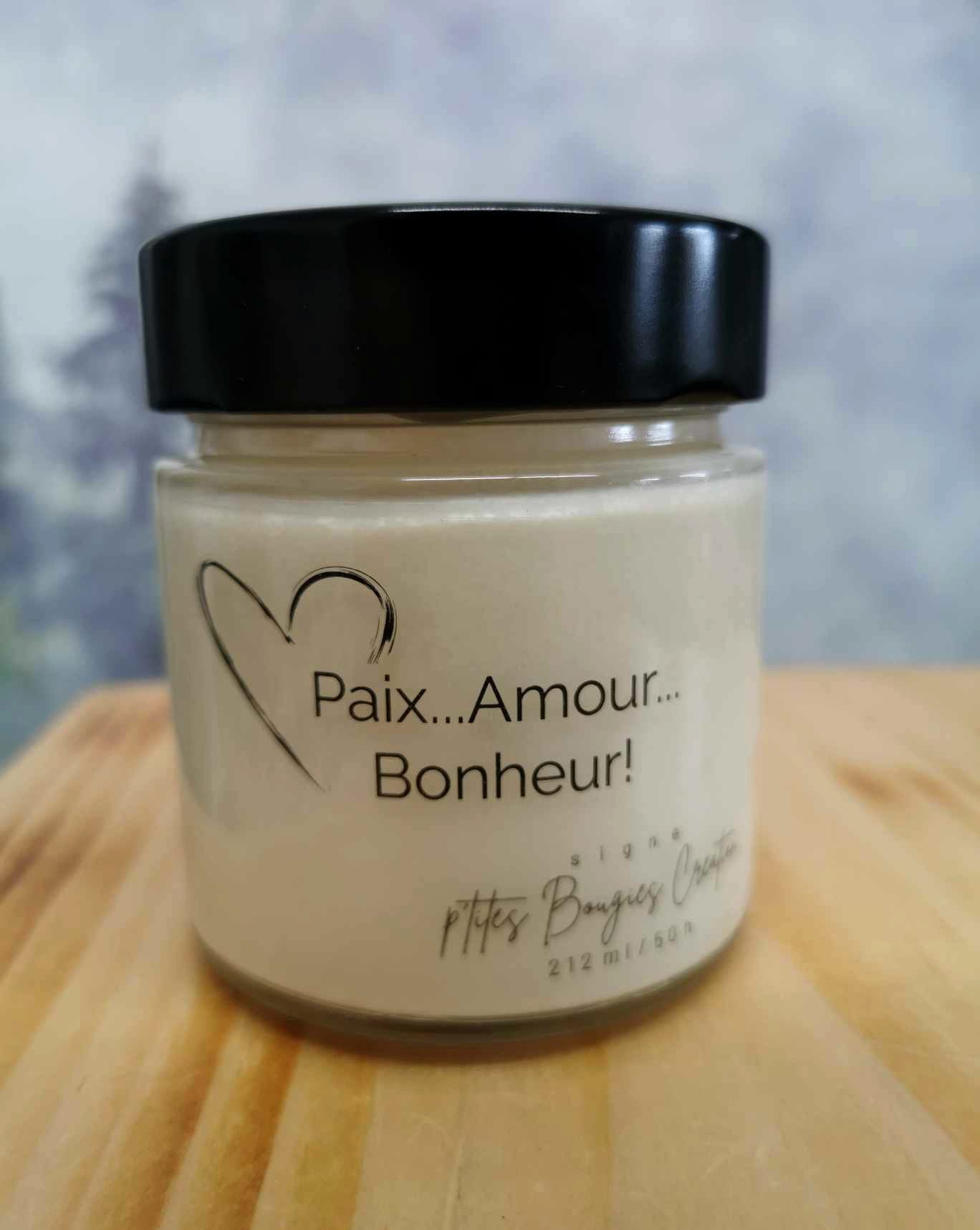 Bougie de soya - Paix, amour, bonheur! - P'tites Bougies Création