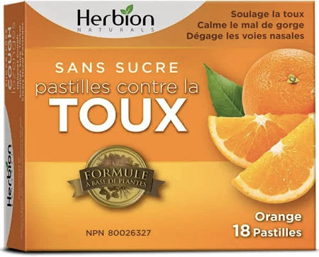 Pastilles contre la toux - Sans sucre - Orange - Herbion - 18 Pastilles