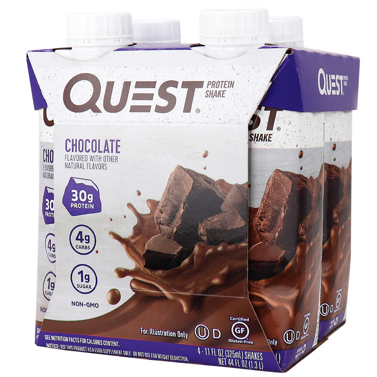 Shake prêt à boire avec 30 g de protéines - Chocolat - Quest - 4 X 325ml