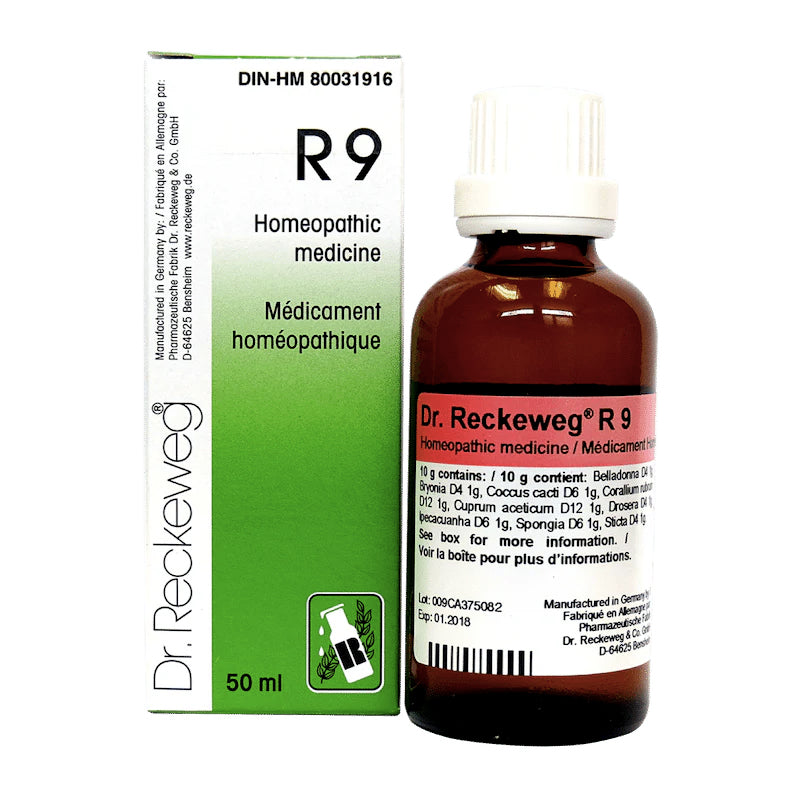 R9 - Affections pectorales, toux, bronchites, infections voies respiratoires supérieures - Reckeweg -50ml