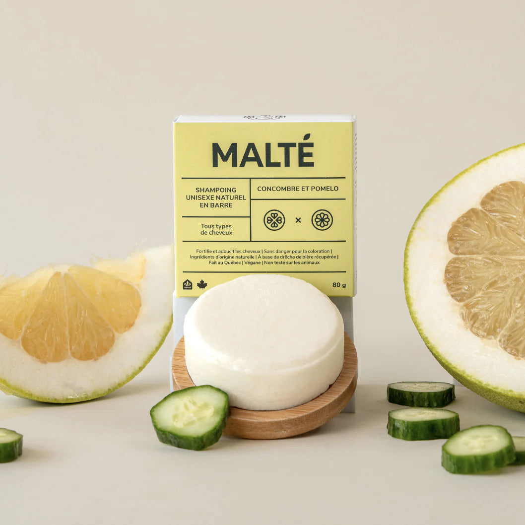 Shampoing unisexe naturel hydratant et apaisant en barre - Concombre et Pomelo - Mouvement Malté - 80g