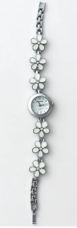 Montre femme fleurs blanches