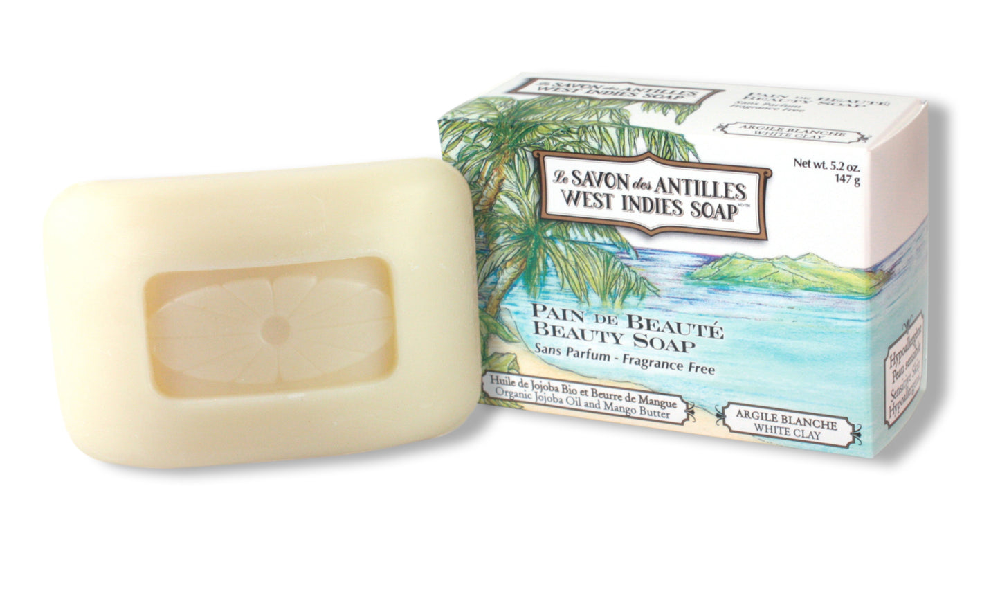 Savon des Antilles - Argile blanche - Sans parfum - hypoallergène -147g