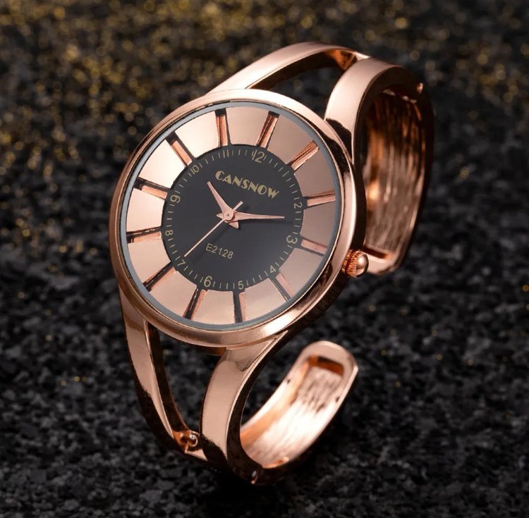 Montre Cansnow bangle or rose fond noir