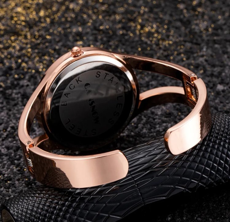 Montre Cansnow bangle or rose fond noir