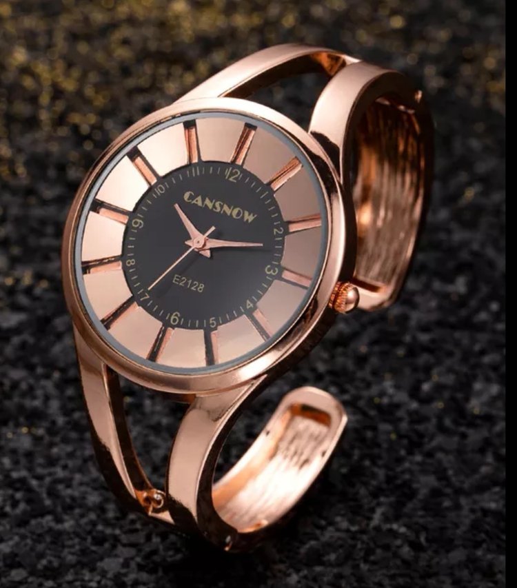 Montre Cansnow bangle or rose fond noir